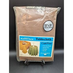 VTG Avon Plastics Flannel Back Tablecloth 52"x70" Oblong Brown Linen Look NWT